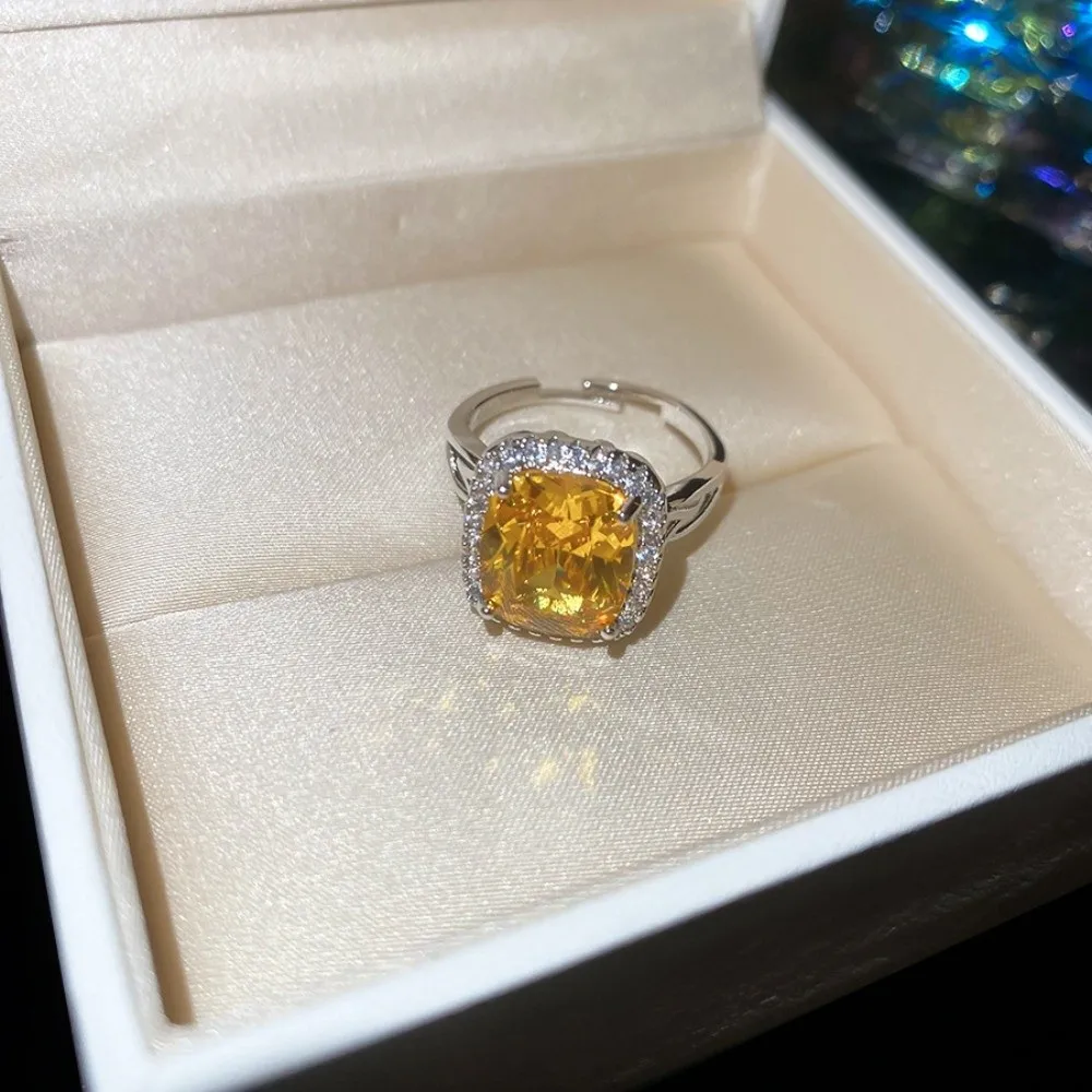 تصميم الأزياء كبير مربع كريستال حلقة مفتوحة خمر خواتم حجر الراين قابل للتعديل افتتاح أنيق مبالغ فيه حلقة مجوهرات الحفلات