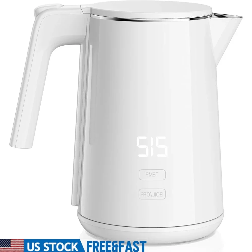 غلاية كهربائية 1 لتر سريعة الغليان 1200 وات إيقاف تلقائي للحماية الجافة من الغليان 7 إعدادات لدرجة الحرارة إبريق شاي من الفولاذ المقاوم للصدأ لاسلكي