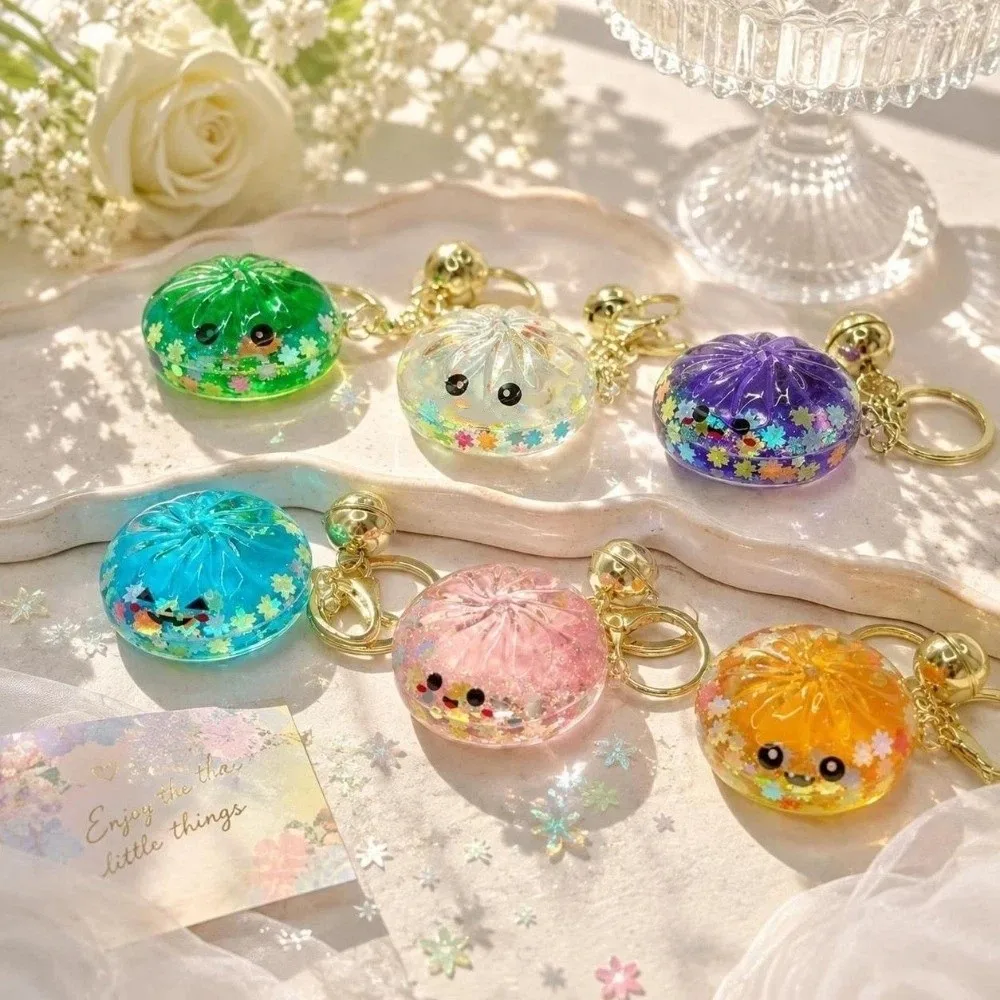 Fun Flowing Sand Dumpling Keychain Random 1 PCS Acrylic Bun Pendant Squishy Miniature Steamed Bun Pendant Gift