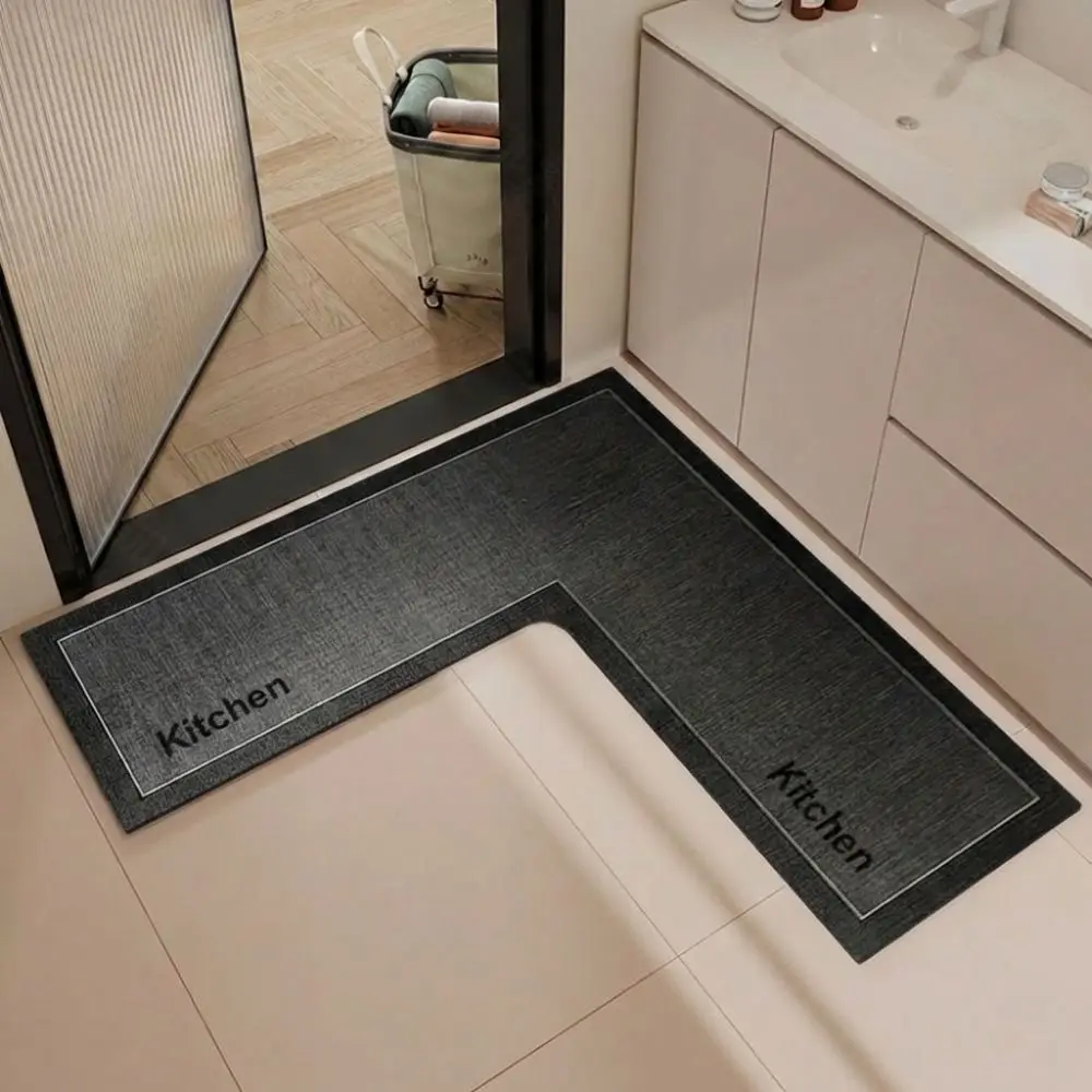L-förmiger Küchenteppich, wasserabsorbierende, rutschfeste Badezimmermatte, schmutzabweisender, waschbarer Kücheneckteppich für die Heimecke