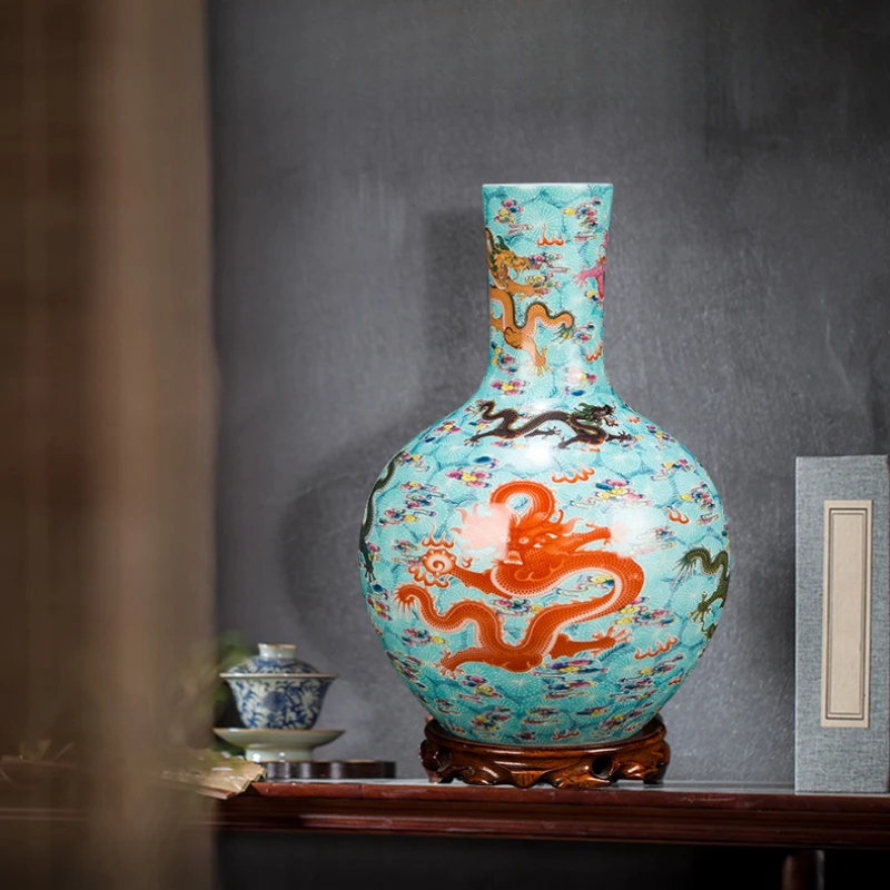 Ceramic Flower Receptacle Dried Flower Small Vase Pottery Home Decorations Enamel Painting Luminous Kowloon Craft Ornaments