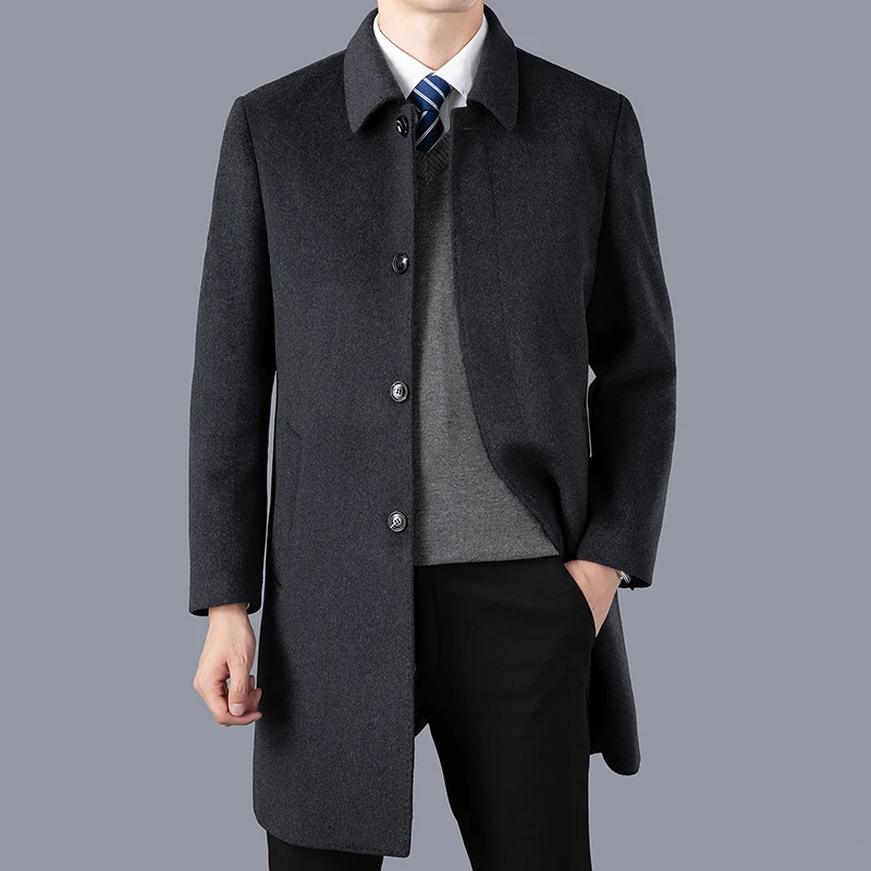 High Quality Winter Men\'s Woolen Coats Black Thicken Mid-Length Wool Windbreak Business Casual Warm Overcoat Outwear Long Jacket