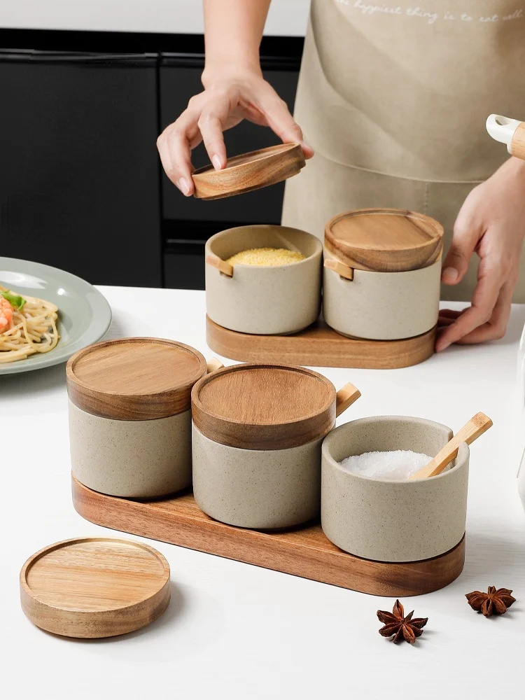 

Ceramic seasoning jar set seasoning box kitchen large capacity seasoning storage jar restaurant household salt and sugar jar set