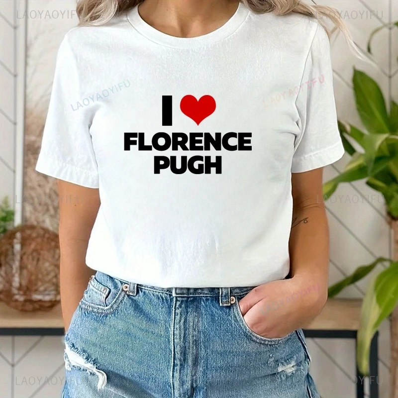 Famous Film Star Florence Pugh Classic Poster Print Fashion T-shirt, Unisex Casual Street Wear, Top Cotton Loose T-shirt