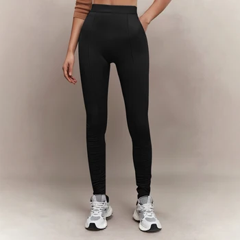 Mia muse-女性用ハイウエストアンクルスリムカジュアルレギンス、スリムフィット、明るいラインデコレーション、オールシーズン、スキニーフィットフォールド、韓国