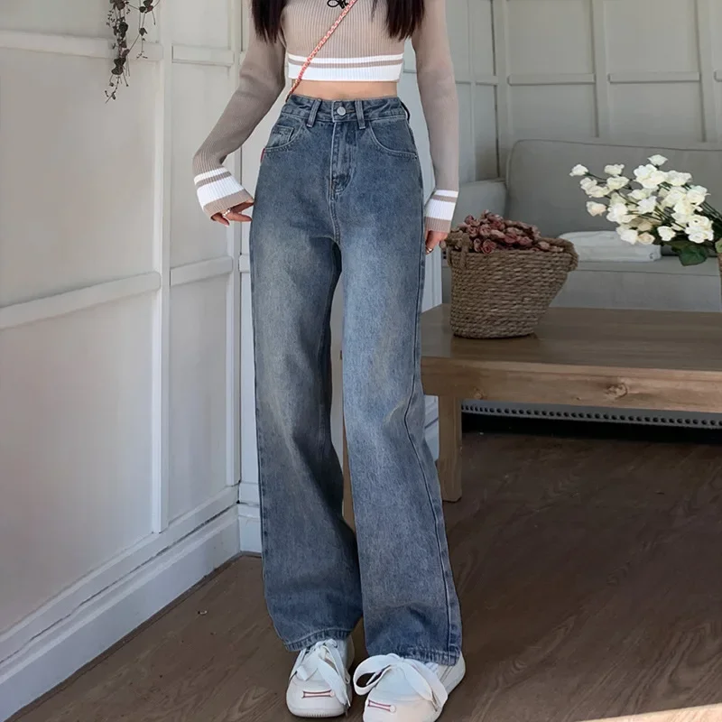 

Blue Jeans for Women 2023 New Fashion Casual High Waisted Jeans Chic Vintage Mom Jeans Straight Full Length Y2k Pants