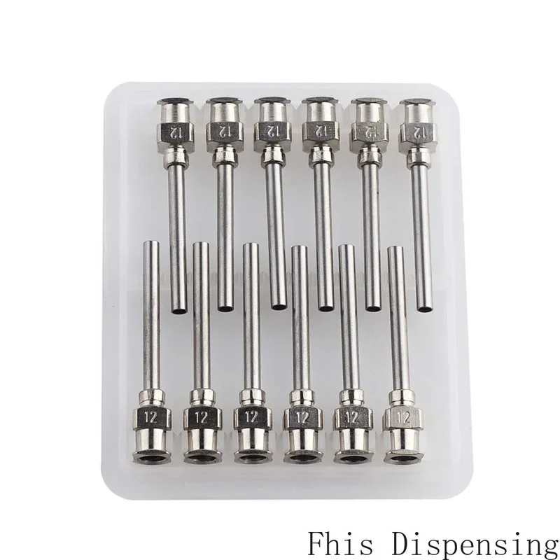 

12G Dispensing Needle 1" All Metal Stainless Steel Blunt Tip Luer Lock Pack of 12