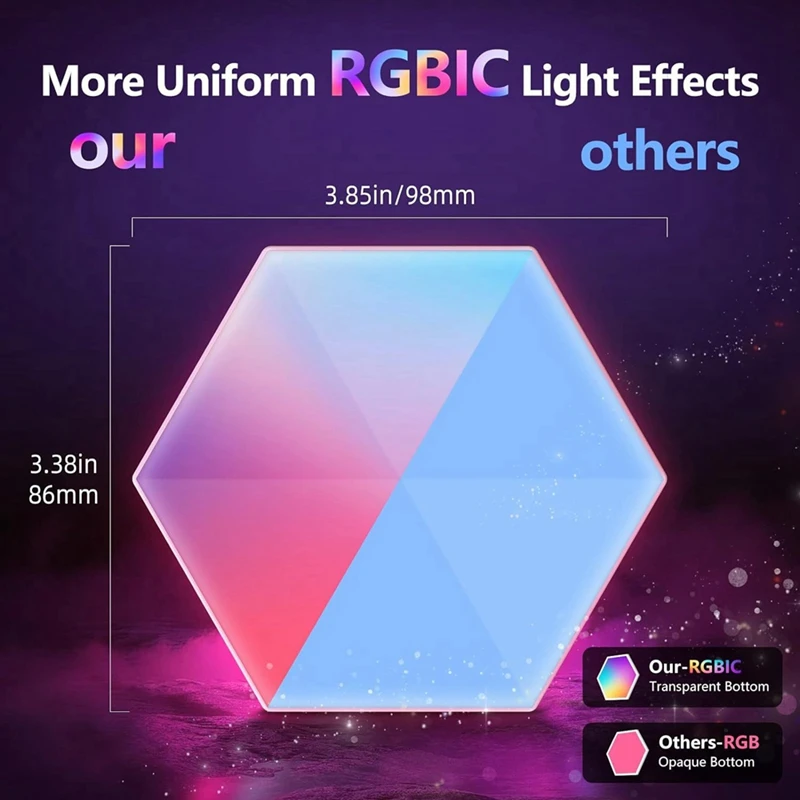 RGB Papan Lampu Pintar Lampu Heksagonal Lampu Dinding Suasana Dalam Ruangan Lampu Malam Aplikasi Kontrol Suara untuk Ruang Permainan (B)