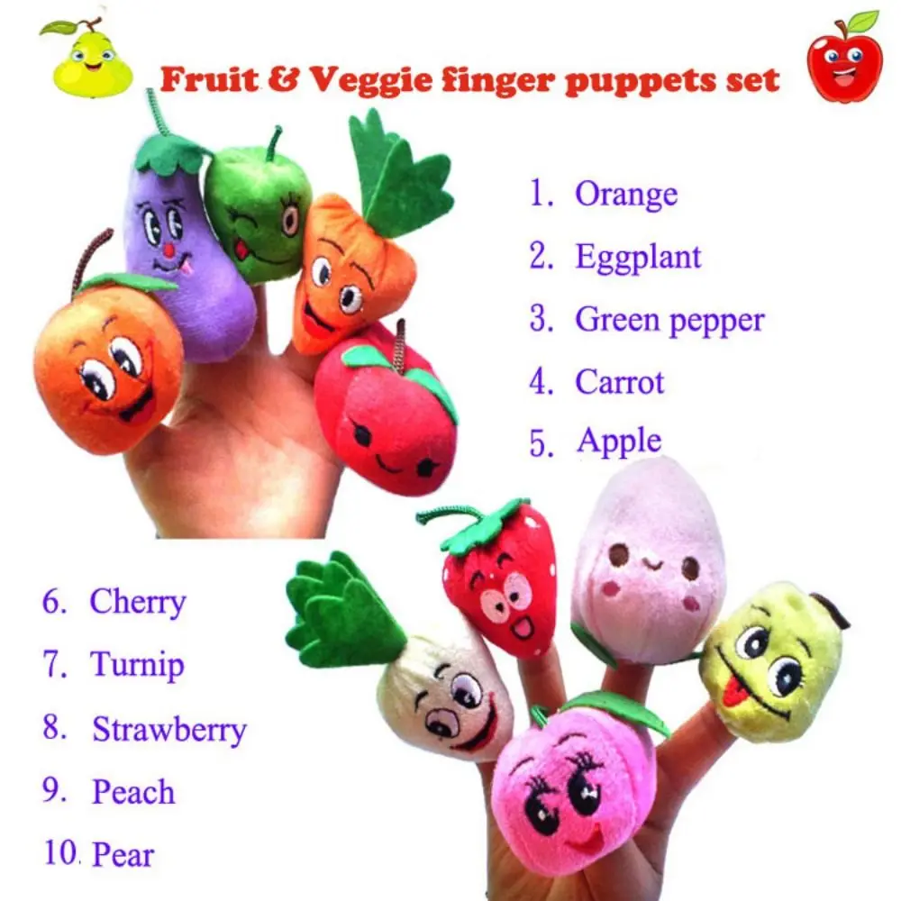 Marionnettes à doigts fruits/légumes de dessin animé, 10 pièces, jouets différents et mignons, ensemble de marionnettes à doigts, Mini jouet cognitif éducatif d'enseignement