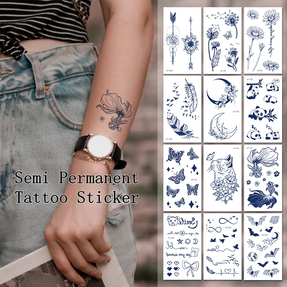 

Полуперманентная временная водостойкая татуировка с цветком и бабочкой, наклейка, лак для рук, боди-арт, поддельные татуировки, женские товары для макияжа