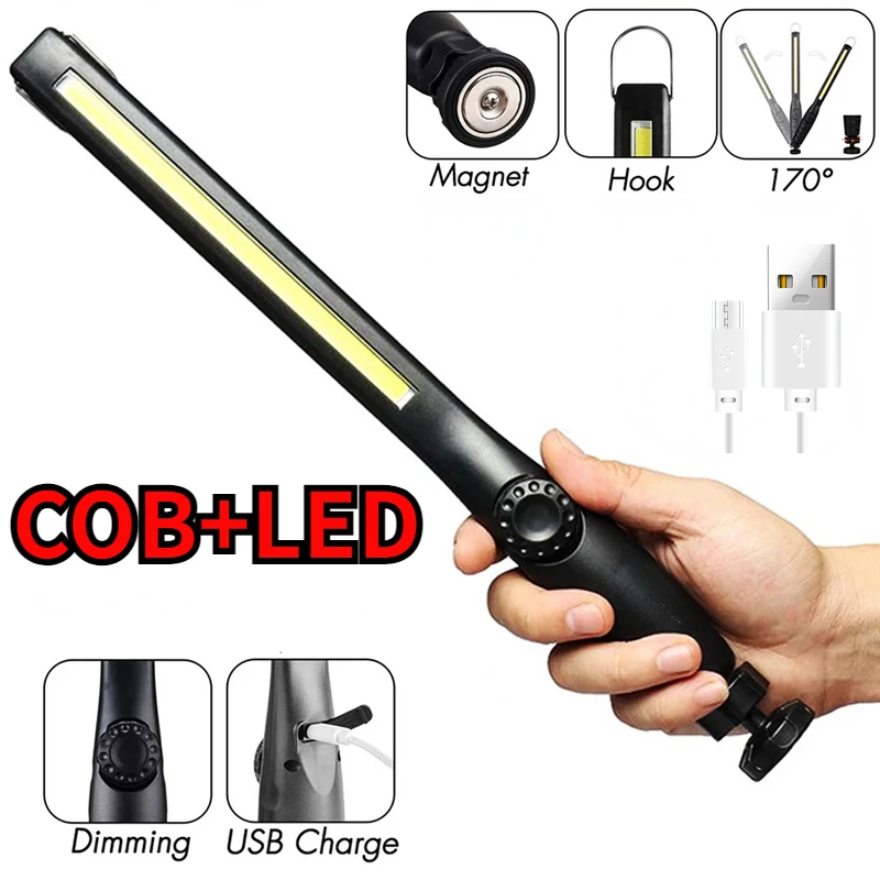 

Folding 30W COB LED Emergency Flashlight Smart 3000mAh USB Rechargeable Work Light 180° Inspection Lamp 3Modes Camping Lantern