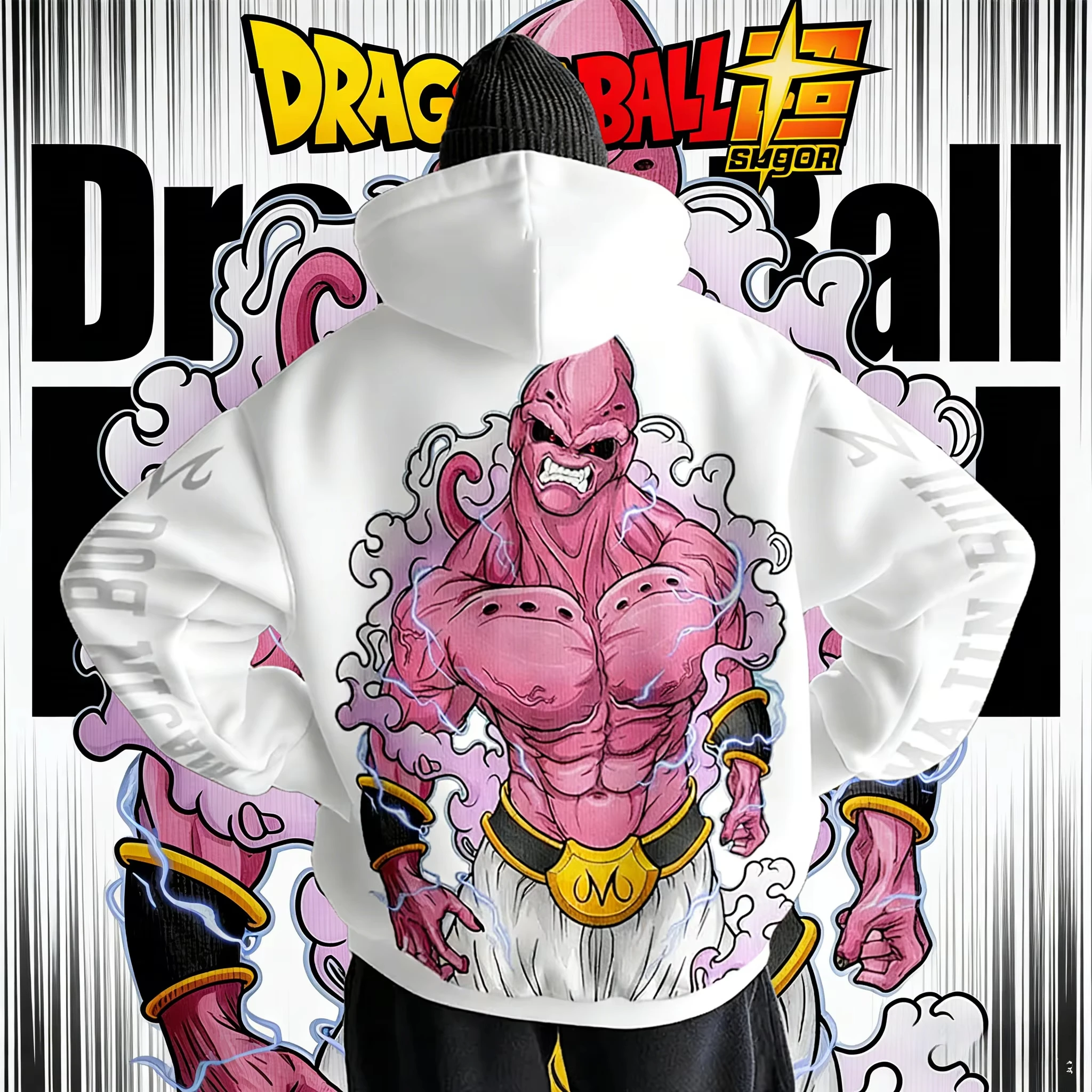 

Худи унисекс из чистого хлопка в стиле ретро с принтом Dragon Ball и Majin Buu, на флисовой подкладке, оверсайз, для мужчин, женщин и детей, осень-зима 2026, Y2K
