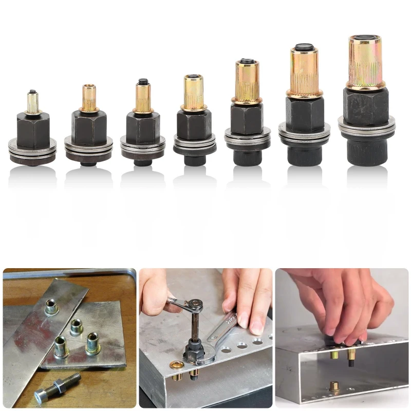 For Auto Repair Shelving Blind Rivet Installation 7pcs M3-M12 Carbon Steel Rivet Nut Tool Kit Manual Wrench Drill Compatible