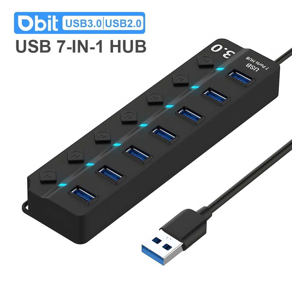 USB 3.0 Power Adapter 7 Port Multi USB Splitter Hub USB Hub 2.0 USB Multiple Expander Switch 30CM Cable Hub Docking Stations