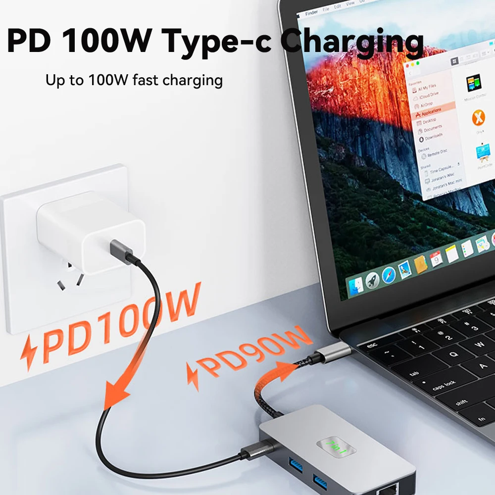 Tebe USB-C Docking Station Type-c to 4K HDMI-adapter RJ45 Gigabit 2.5G Ethernet USB 3.2 Hub Splitter SD/TF Card Reader PDW100W