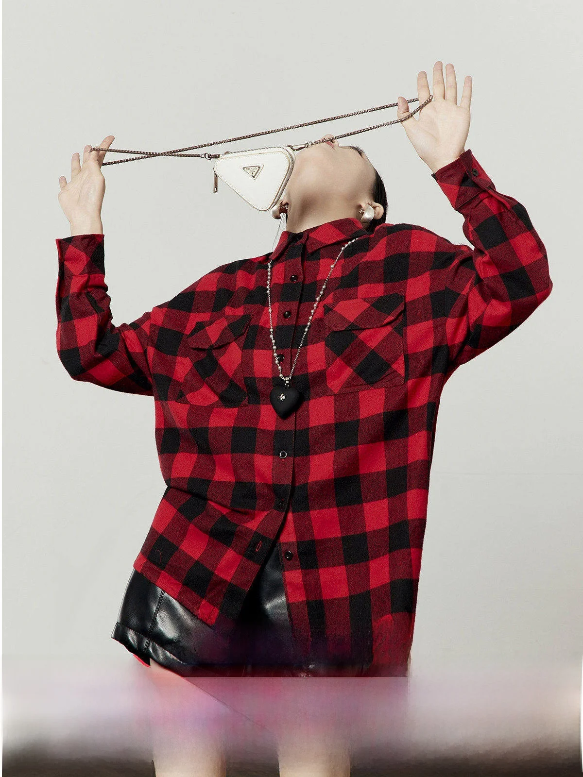 

Женская свободная повседневная рабочая одежда: рубашка-пальто с длинным рукавом, в клетку, с воротником-стойкой, красно-черная, в американском ретро-стиле
