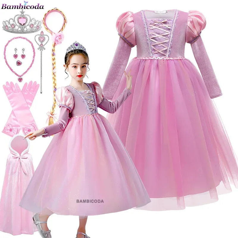 Sky01 платье принцессы Рапунцель, плащ для девочек, пальто с капюшоном, накидка Золушки, нарядный карнавальный костюм для вечеринки, зима, Рождество, Новый год Wd01 @