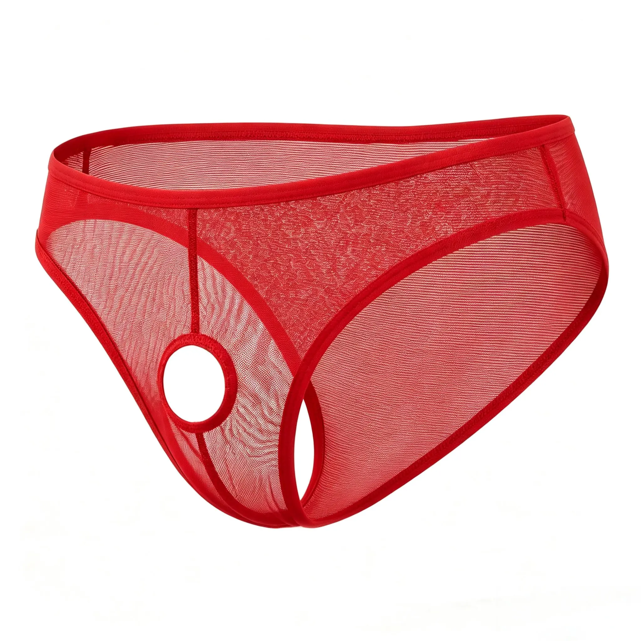 1PC Men's Sheer Mesh Open Hole Briefs Sexy See-Through Low Waist Panties Erotic Transparent Underwear For Men
