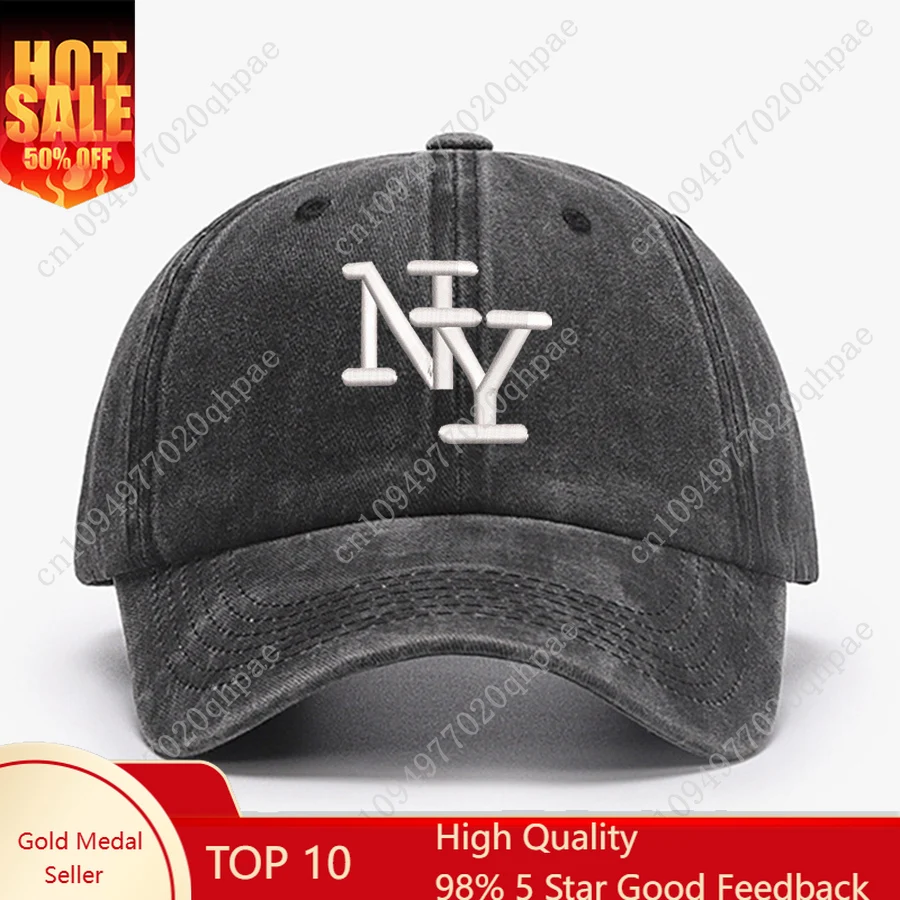 

Embroidered NY letters New York Vintage Baseball caps Men Women Water Washed Sunscreen Sun Hat Sports Fishing Peaked cap dad Hat