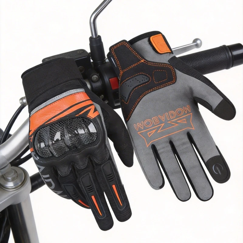 MOBAIDAO Men Women Summer Leather Motorcycle Riding Gloves Carbon Fiber Anti Drop Breathable Racing Cycling Motorcycle Gloves