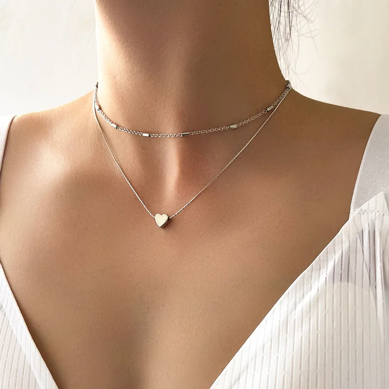 2 Stück modische, schlichte Halskette mit Herzanhänger für Damen, in Gold- und Silberfarben, als Halskette oder Choker, trendiger Party-Schmuck, Geschenk für Mädchen. – Detail 4