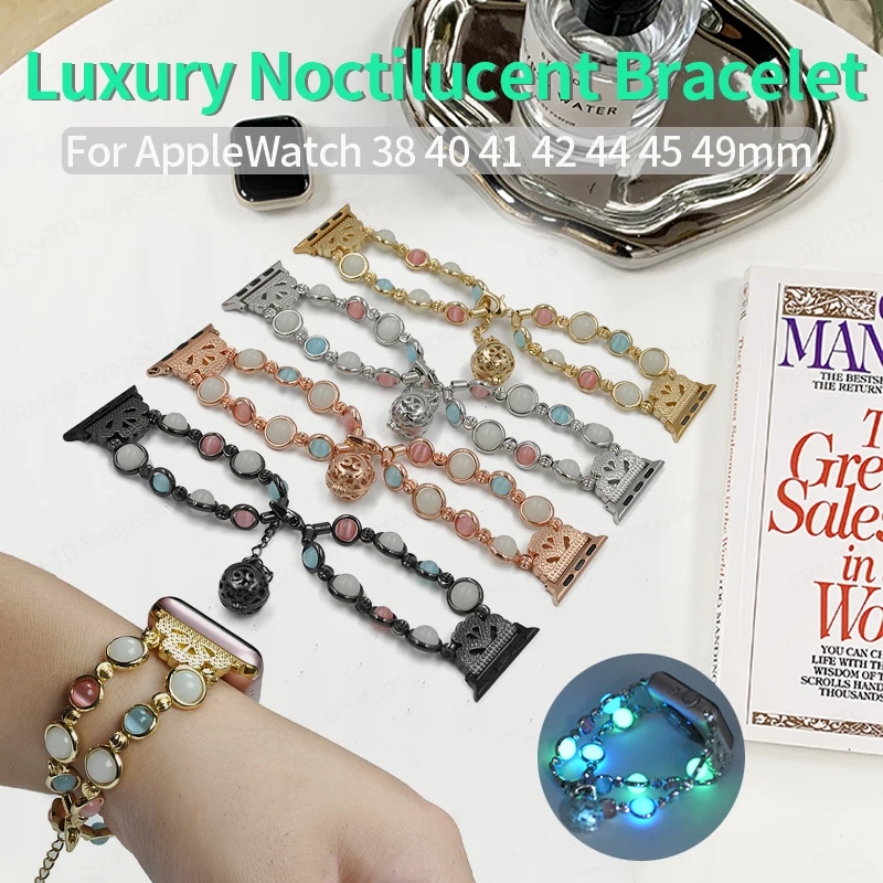 

Luxury Noctilucent Bracelet for IWatch Band Ultra 38mm 42mm 40 44 49 45mm Metal Chain for Apple Watch Series 7 Straps 6 5 4 SE 3