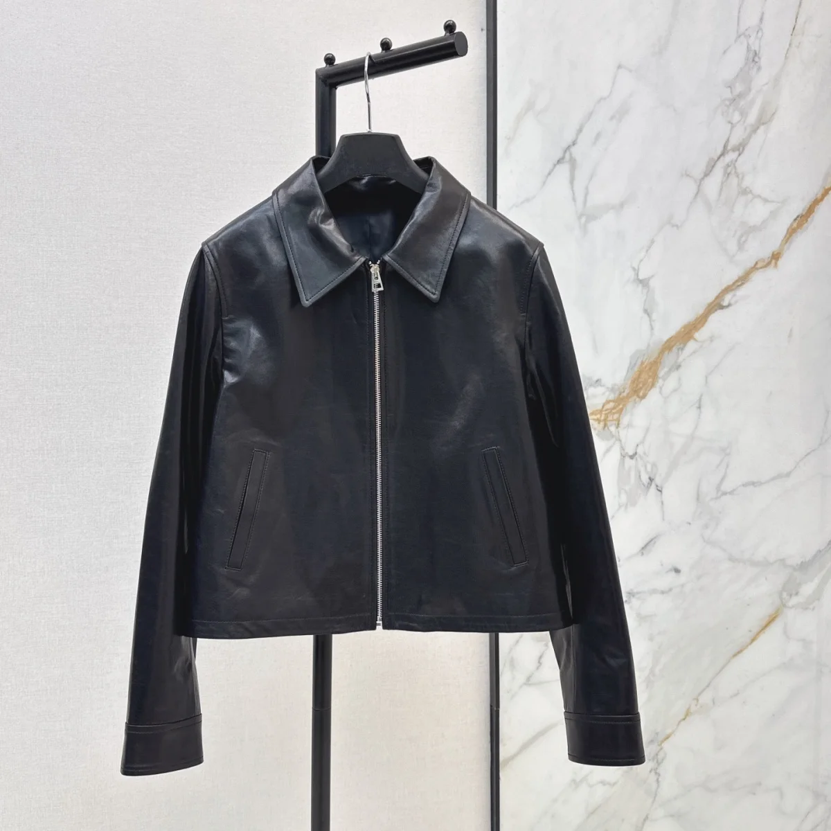2026 high-quality women's zipper retro motorcycle style leather jacket jacket--hb813