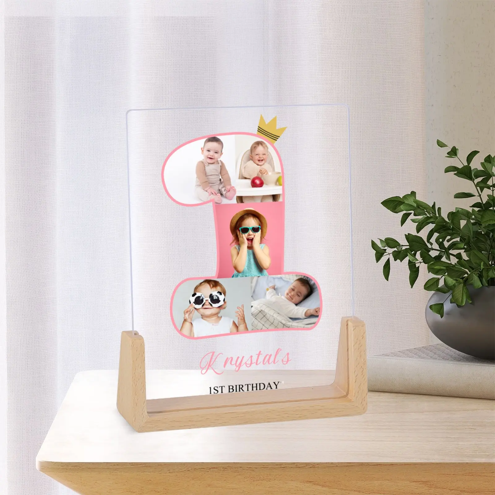 Personalised 1st Birthday Picture Frame Birth Memorial Gift for Mom First Year Baby Girl Photos Collage Frame Bedroom Decorative