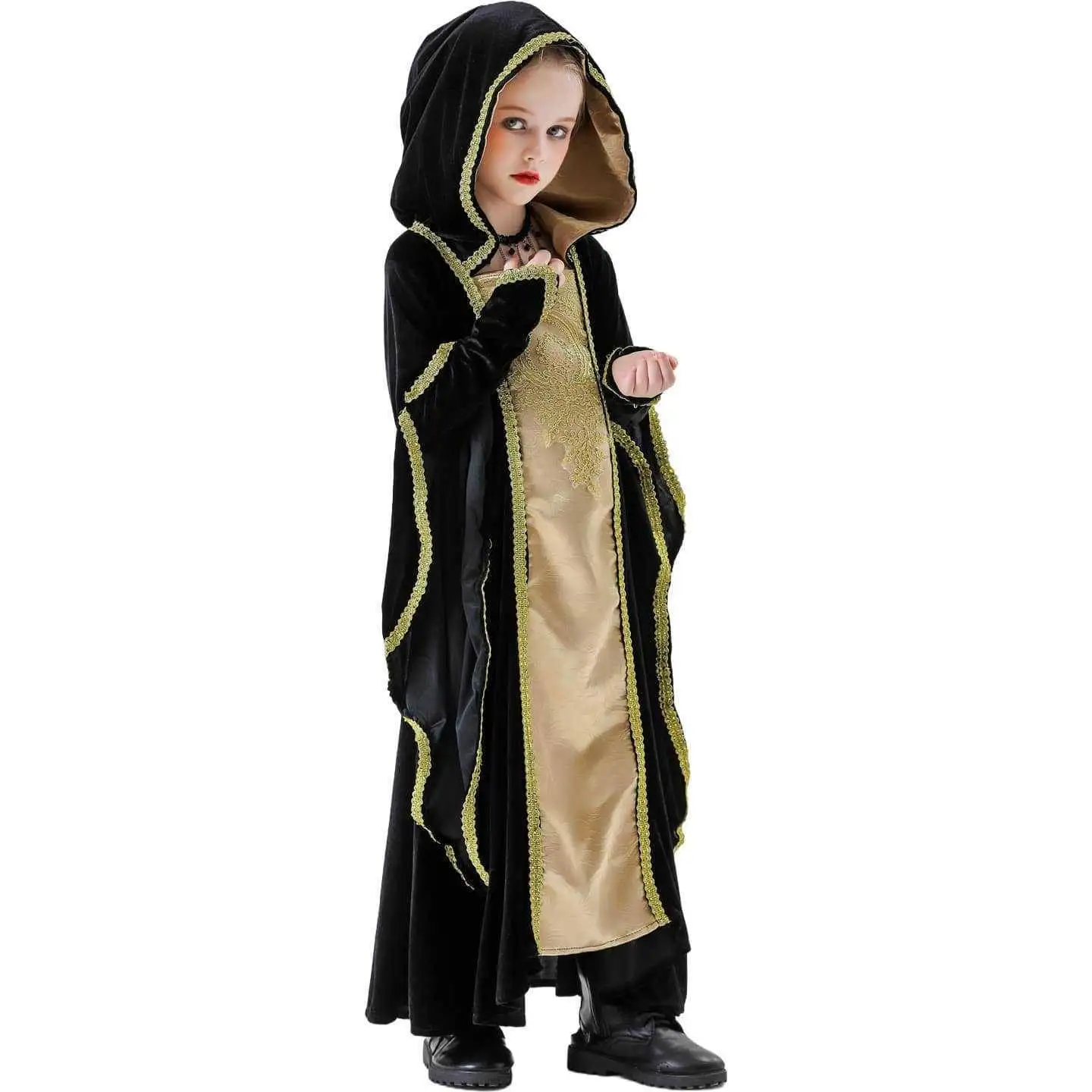 loween Costume Medieval Court Retro Queen Queen  Bla Gold Dr Children's Stage Performance Traditional Chinese ...