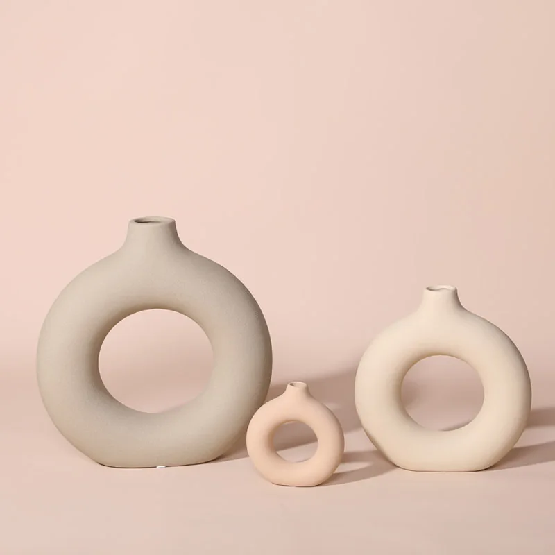 

Mutihome Nordic Minimalist Circle Frosted Ceramic Vase Dried Flower Arrangement Vase Decorative Piece Room Decoration Home Decor