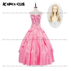 Movie Girl Wicked Glinda Cosplay Costume Pink Wedding Princess Evening Dress Women Girls Halloween Role Play Outfit Wig