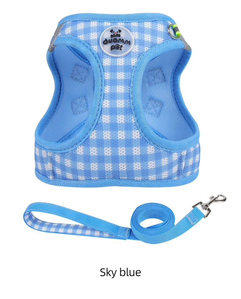 Brustgurt für Kätzchen. Frische karierte Kätzchenleine, bruchsicher. Verstellbarer, reflektierender Brustgurt für Haustiere. Brustrücken für kleine Hunde und Kätzchen – Detail 11