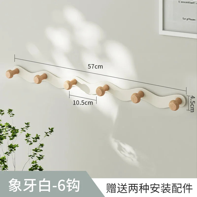 Wave Shape Wall Hooks With Wooden Knobs No Drill Damage Free Adhesive Coat Rack Easy DIY Wall Mounted Organizer Entryway Hallway