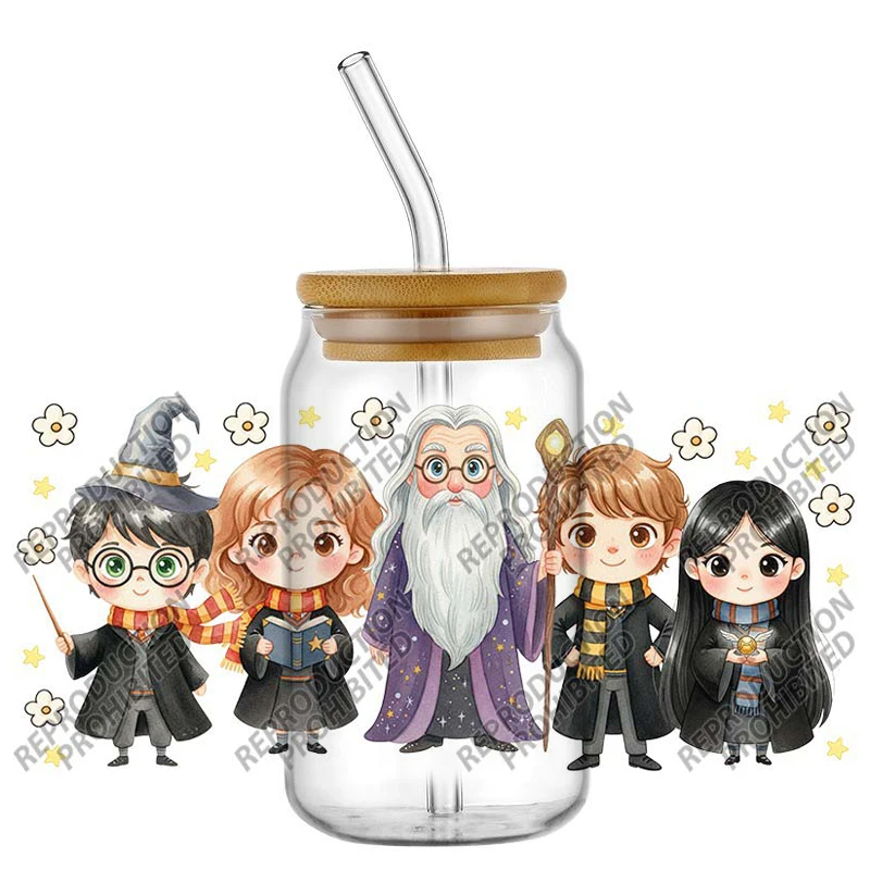 Cartoon Magic School Characters UV DTF Cup Sticker 16oz Libbey Glass Can Wrap DIY Craft Waterproof Decal