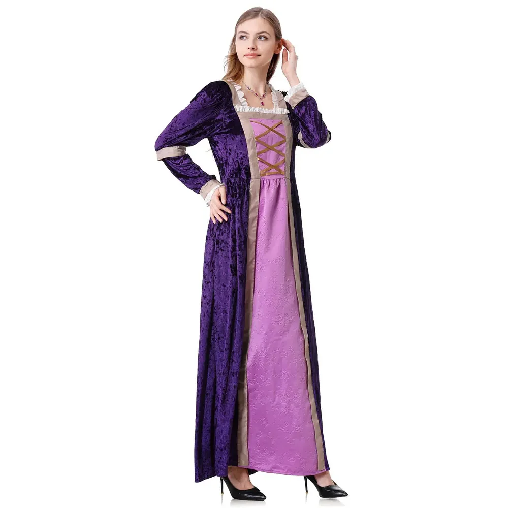 Vestido renascentista medieval de halloween para mulheres, vintage, retro, corte, princesa nobre, fantasia de cosplay, vestido de bruxa