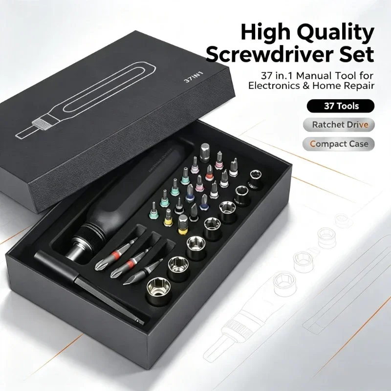 37 in 1 Ratchet Screwdriver Set with Extension Rod Manual Tool for Computer Mobile Phone Repair Home High Quality Screw Driver