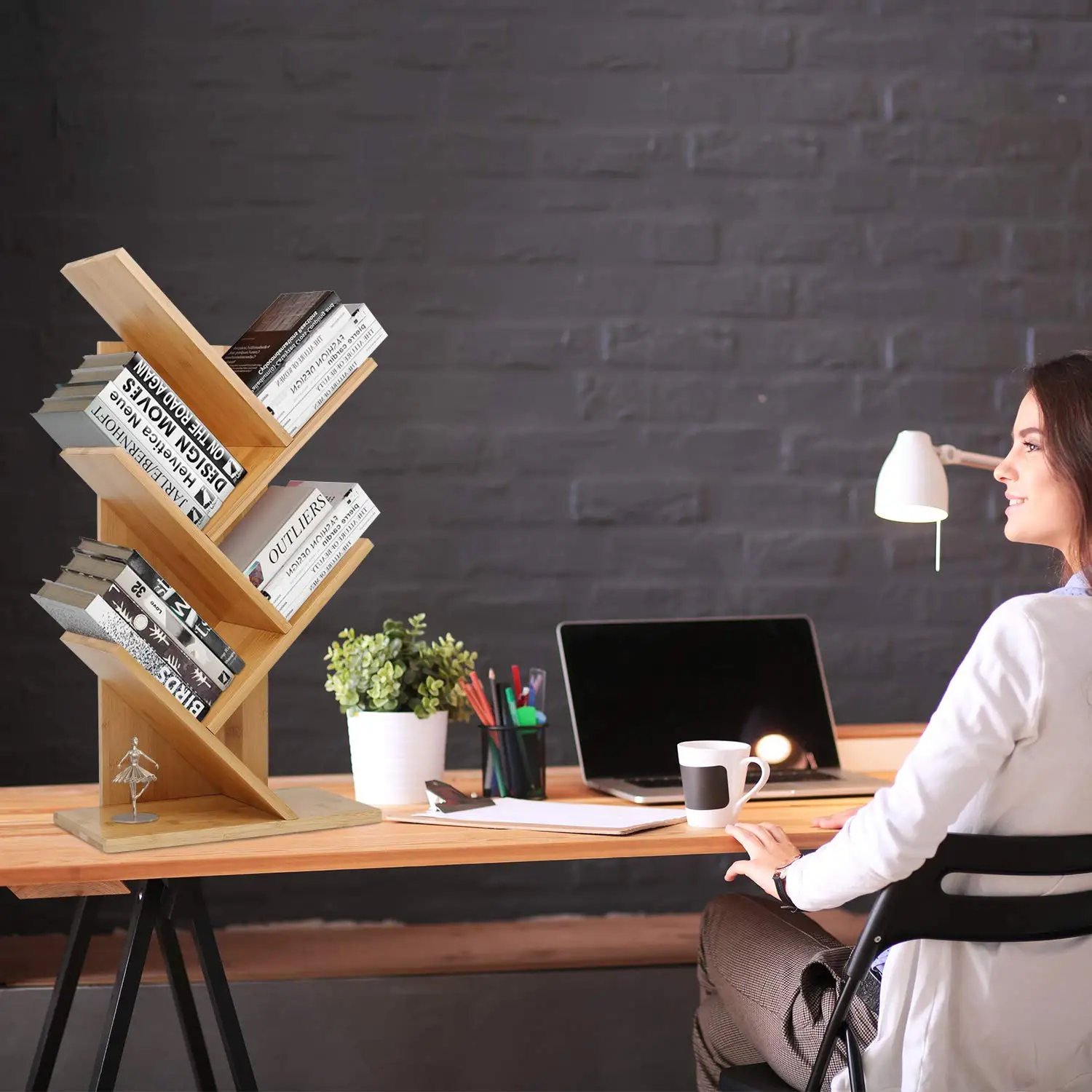 Tree Bookshelf Book Storage Organizer Shelves Floor Standing Bookcase
