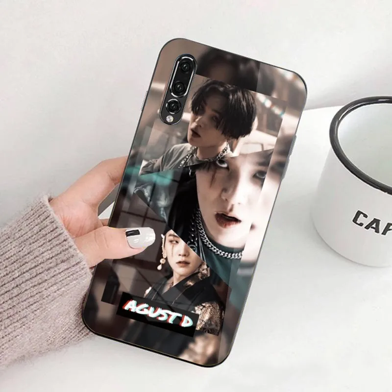 Agust D Tour Suga Rapper Phone Case for Huawei P50 P40 P30 P20 Pro Mate 40 30 20 Pro Nova 9 8 7 PC Glass Phone Cover