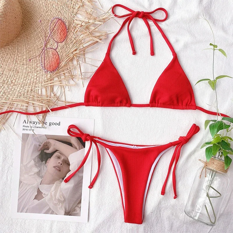 Sexy Red Micro Bikini 2024 Women Swimsuit Female Swimwear Thong Bikinis Set Brazilian Beach Wear Bathing Suit Strings Biquini