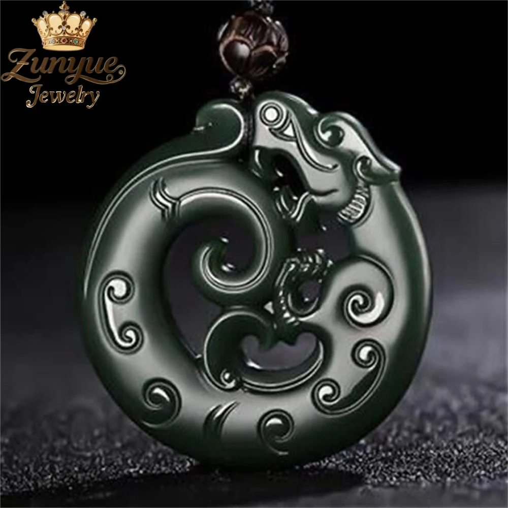 

Natural Hetian Jade Green Jade Double Dragon Hollowed - Out Jade Dragon Imposing Pendant Luxury Quality Jewelry Charms Elegant