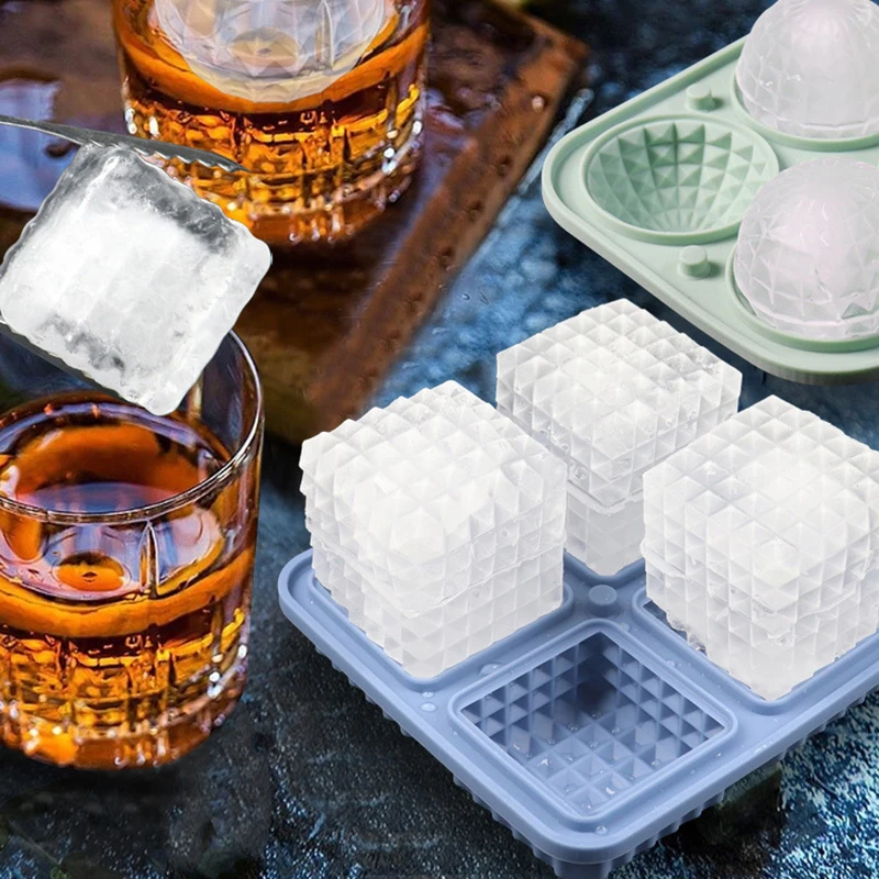 4 Grids Large Ice Cube Molds Silicone Ice Cube Trays Whiskey Ice Mold Square Ball Summer Necessary Kitchen Mould