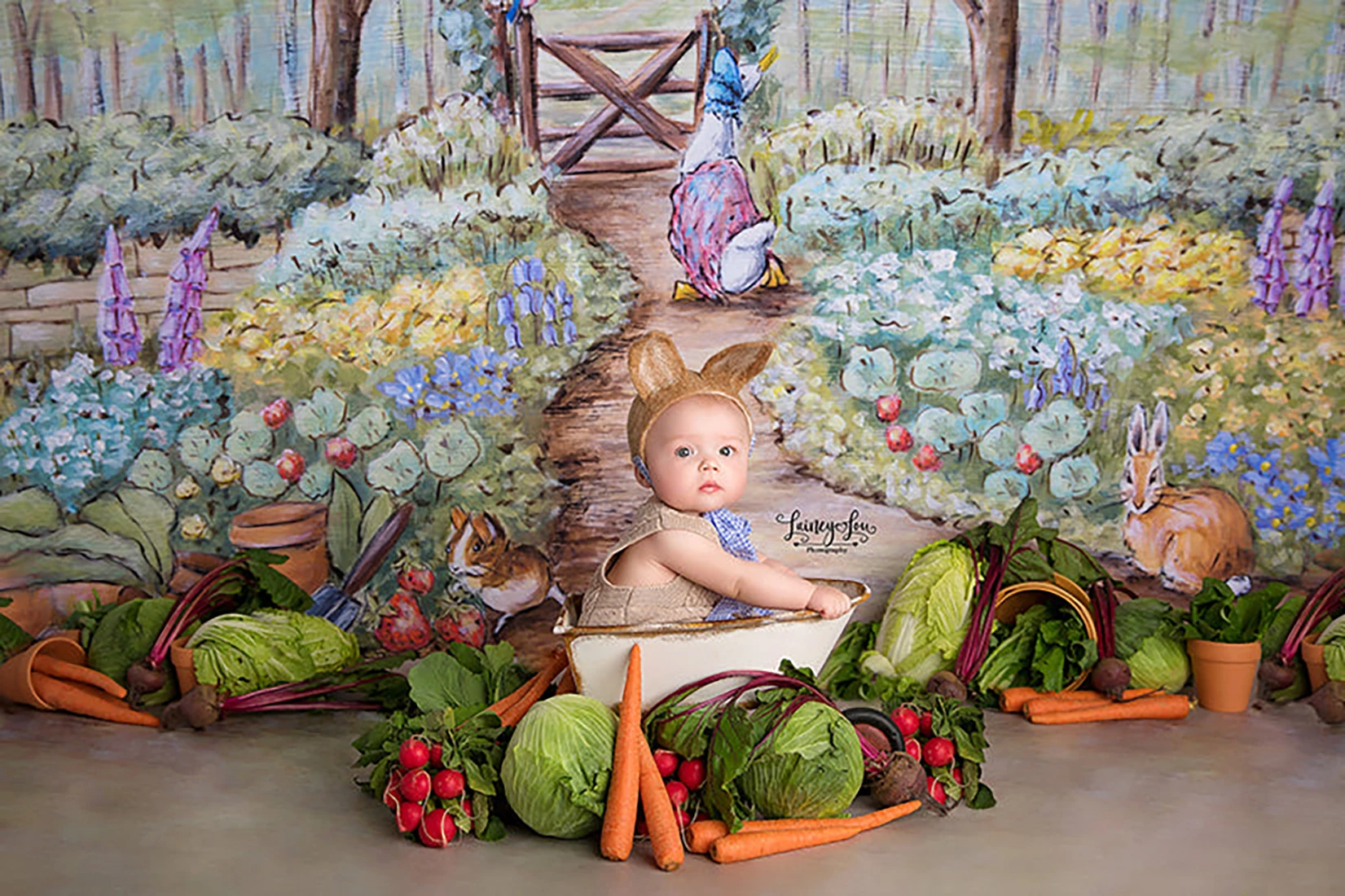 Farm Rabbits Garden Backgrounds Adult Family Photography Props Child Baby Decors Easter Bunny Carrot Photo Studio Backdrops