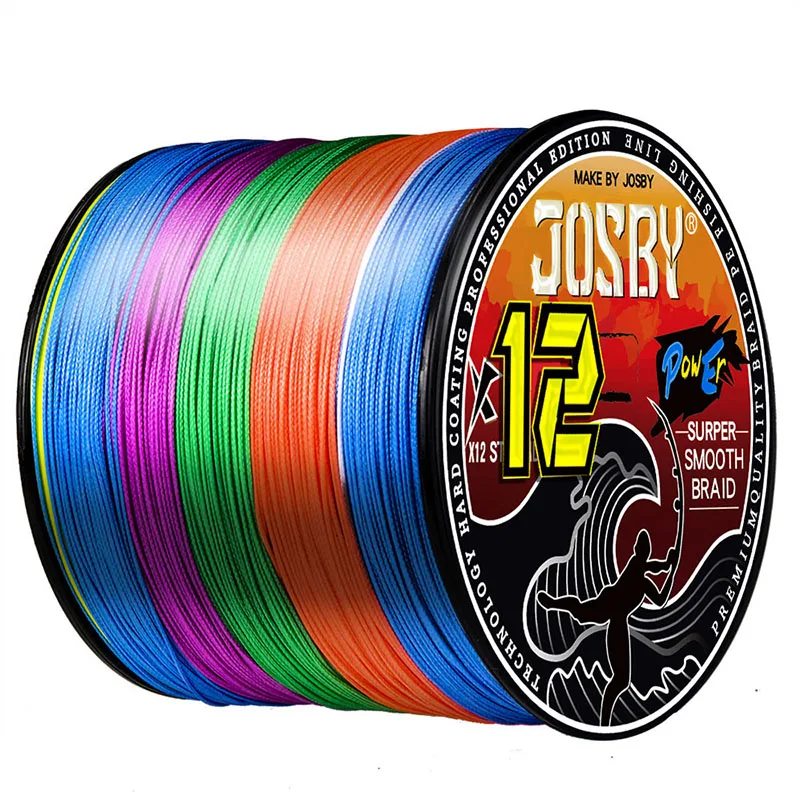 JOSBY-Hilo de pescar trenzado, multifilamento, Mosca de carpa, 12/9 hebras, 300M, 500M, 100M, Multicolor, Japón, hilado extremo, tejido fuerte de PE