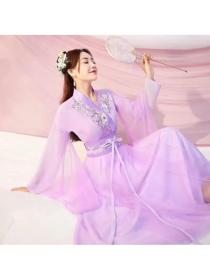 

Elegant Traditional Chinese Costume Women's Modified Hanfu Ultra Fairy Dance Performance Clothing Cotton Full Set Waist-Lengt...