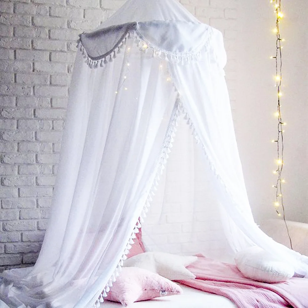 

Ins New Hair Fringed Three-dimensional Chiffon Hairball Lace Tent Children's Dome Bed Net Crib Petal Mosquito Net