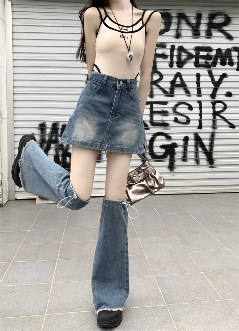 

Sweet and Cool Girl Cowboy Skirt for Women in Spring/Summer 2024,A-line short skirt, leg cover, slightly flared pants