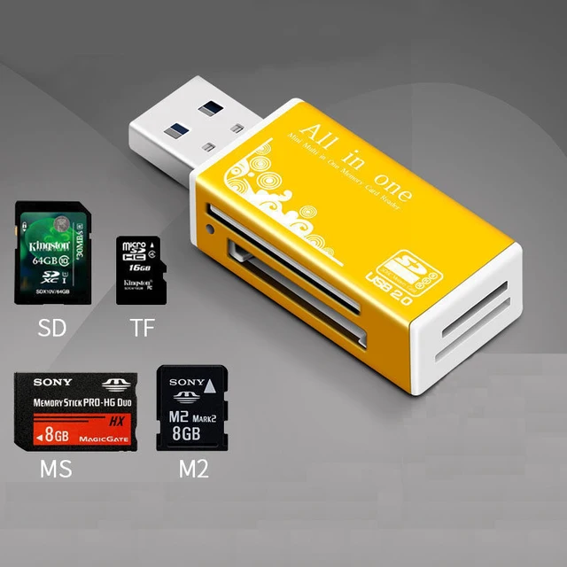 Alloy Card Reader 4 Ports USB2.0 Micro SD TF M2 MS Pro Duo MMC SDHC DV Adapter karty pamięci aparatu telefonicznego ze wskaźnikiem LED