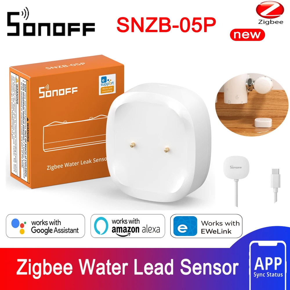 SONOFF SNZB-05P Zigbee 3.0 Water Leak Detector 5 Years Lifetime IP67 Waterproof Remote Control Smart Home with Alexa Google Home