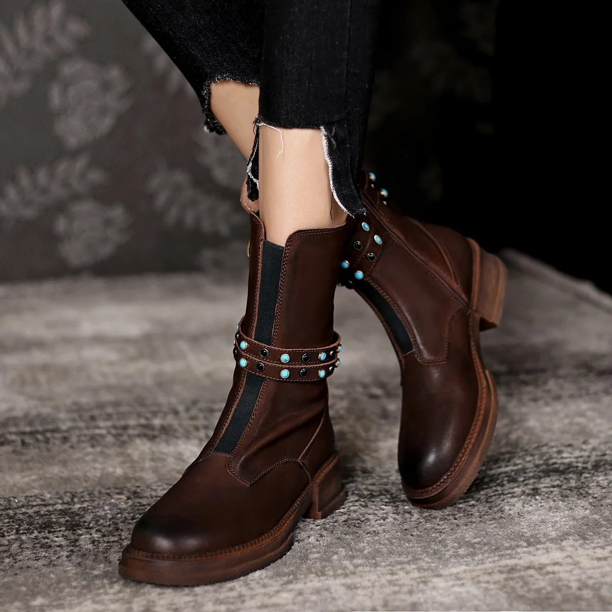 

Anke Boots Retro Style Shoes Woman Spring Autumn Botas Round Toe Warm Short Boots With Zippers Ladies Winter Boots Round Toe
