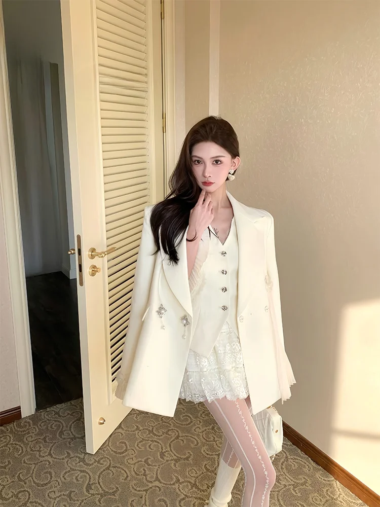 

PITAO Original Moonlight Variations Vest Jaet Lightweight Luxury Faion Unique Design Two-Piece Set French Sle for Women